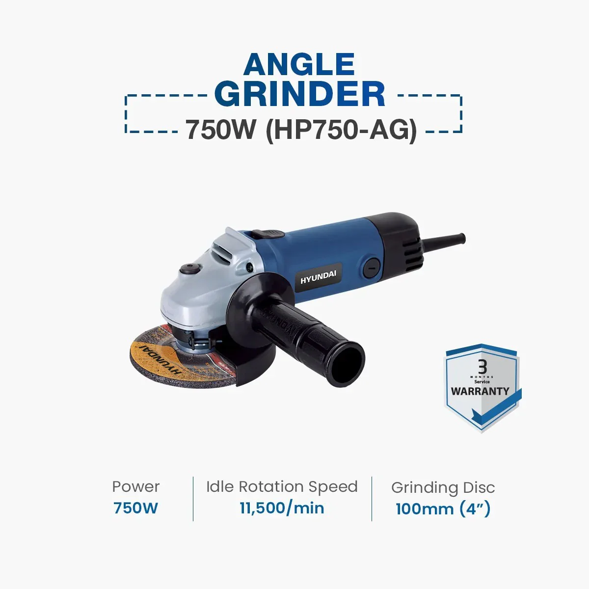 Angle Grinder 750W (HP750-AG) Hyundai Industrial Angle Grinder - Image 1