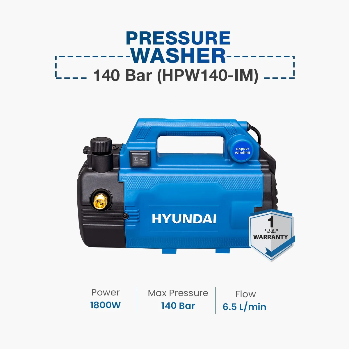 Hyundai Pressure Washer 140 Bar (HPW 140-IM) Hyundai High Pressure Washer - Image 1